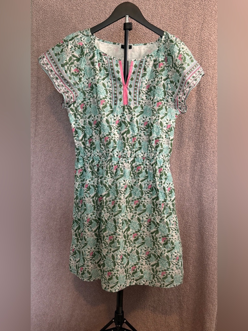 Talbots Petite Floral Botanical Print Dress Size 14P Green Pink